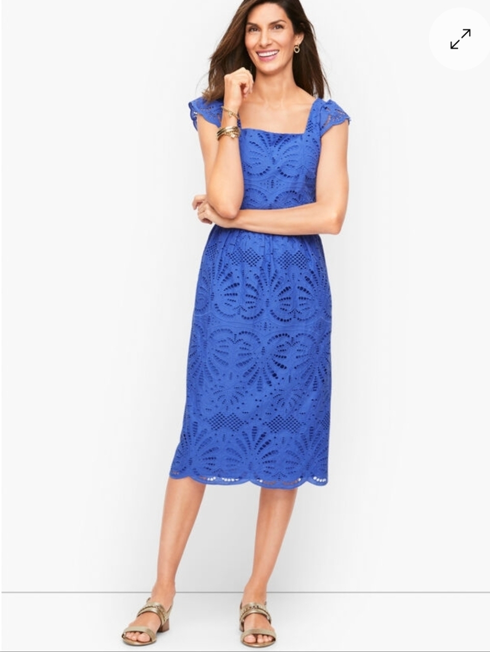 Talbots Royal Blue Eyelet Dress with Square Neck - Size 16